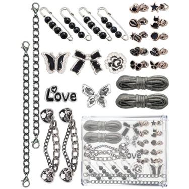 Imagem de Mon Caramel COYWX 25 peças de pingentes de flores para tênis meninas, pingentes brilhantes de pérolas para sapatos, meias de sucata, decoração e joias para sapatos, Preto, Small