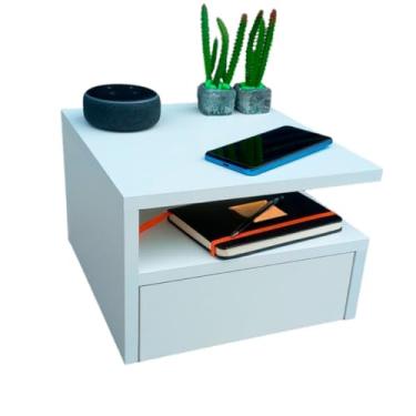 Imagem de Mesa de Cabeceira com Gaveta Criado-Mudo Moderno – Design Elegante, Alta Durabilidade e Perfeito para Decoração de Quarto(Branco)