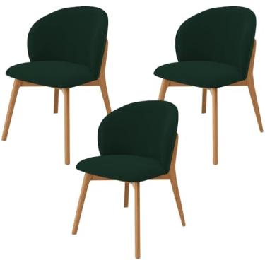 Imagem de Kit 03 Cadeiras de Jantar e Estar Living Estofada Mia L02 Suede Verde Musgo - Lyam Decor