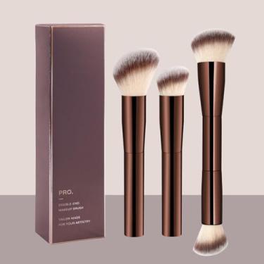 Imagem de Pincel de maquiagem de 4 peças com caixa de papel, perfeito para aplicação sem esforço de base, blush e sombra, ótimo para uso diário e viagens (café)