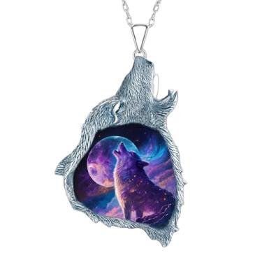 Imagem de Galáxia uivante de lobo, sistema solar, campo de neve, colar com pingente, corrente de aço inoxidável - presente de Natal, aniversário ou festa, Adjustable, Aço inoxidável, Zircônia cúbica