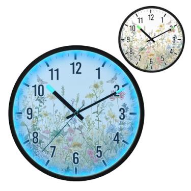 Imagem de Blueangle Relógio de parede LED que brilha no escuro e ativado por voz, silencioso design de ervas e flores coloridas de 30,5 cm, operado por bateria para decoração de quarto e sala de estar (35)
