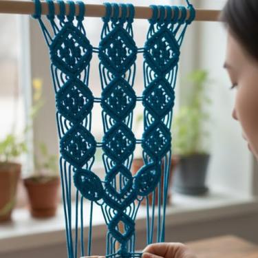 Imagem de Cordão de macramê 3 mm x 100 jardas corda de algodão colorido para pendurar na parede, decoração de casa, cabides de plantas (azul pavão)