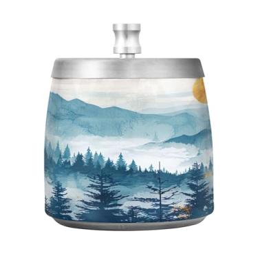 Imagem de SEHANY Cinzeiro Majestic Mountain Peak com tampa para cigarros, à prova de vento, sem fumaça, aço inoxidável, cinzeiros para uso interno e externo, grande, inodoro, para fumantes, decoração de