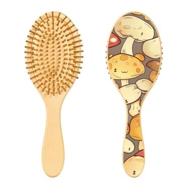 Imagem de SEHANY Escova de cabelo de madeira Forest Mushroom para mulheres e homens, escovas de cabelo de cabeça redonda, escova de cabelo para massagem do couro cabeludo suave e desembaraçadora para todos os