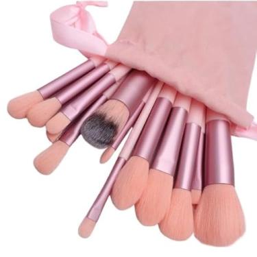 Imagem de Kit 13 Pçs Pincéis De Maquiagem profissional Contorno corretivo base Kabuki Profissional (Rosa)