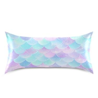 Imagem de Blueangle Linda fronha de cetim com escamas de sereia para cabelo e pele, fronha de seda, tamanho king (50,8 x 101,6 cm) - Capas de almofada de cetim refrescantes com fecho de envelope (9)