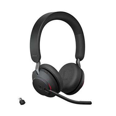 Imagem de Jabra Fone de ouvido Evolve2 65 sem fio para PC – Cancelamento de ruído Microsoft Teams Certified Stereo Headphones com bateria de longa duração – Adaptador USB-C Bluetooth – Preto