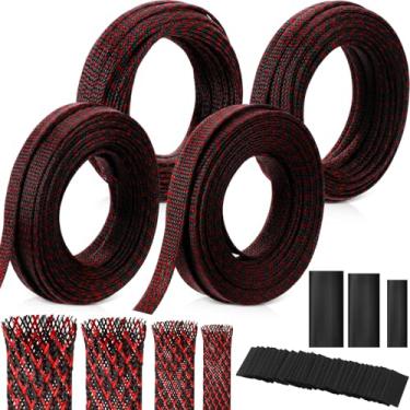 Imagem de Tatuo Manga de cabo trançado expansível de 46 metros, manga de arame trançado de vários tamanhos com 240 peças de tubo termorretrátil para televisão, áudio, computador, cabos de vídeo para animais de