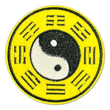Imagem de FANCIBAND Adesivos bordados Zen Yin Yang Budista de 8 cm, costurados em adesivos amarelos de ferro para jaquetas, roupas, jeans, chapéus, mochilas, artesanato DIY
