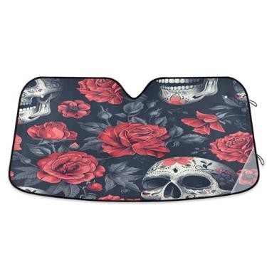 Imagem de SEHANY Esqueletos góticos engraçados para para-brisa, protetor solar dobrável, protetor de viseira de sol bloqueia os raios UV para manter o veículo fresco protetor de viseira de sol para carro