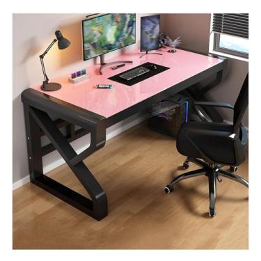 Imagem de HGTRH Mesa de computador moderna, mesa de escritório em casa com moldura de aço de vidro temperado, mesa de estudo, mesa de computador, mesa de jogos, fácil de montar, multicolorida E 120 x 60 x 75 cm