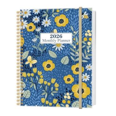 Imagem de Agenda mensal 2026 – Calendário mensal de novembro de 2025 a dezembro de 2026, agenda de 14 meses com encadernação espiral, bolso interno, fecho elástico, 21,6 cm x 28 cm, flor-C