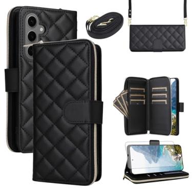 Imagem de Asuwish Capa de telefone para Samsung Galaxy S25 Plus S25+ 5G Capa carteira com protetor de tela de vidro temperado, alça de suporte para cartão com zíper de célula PU S25Plus 25S + S 25 25+ SM-S936U