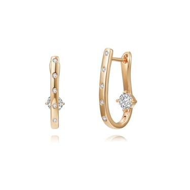 Imagem de WSKFLY Brincos De Argola Huggie Em Formato U, Banhados A Ouro 14K, Zircônia Cúbica, Modernos, Pequenos, Simples, Hipoalergênicos, Presente Para Mulheres (U Cz)