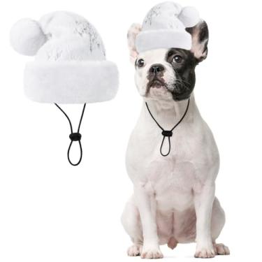 Imagem de Queenmore Chapéus de Papai Noel para cães, chapéu de Papai Noel para gatos, chapéus de Natal macios de pelúcia para cães pequenos, médios e grandes, fantasia de Natal para cachorros, roupa xadrez