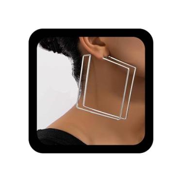 Imagem de Xduargs Brincos de argola punk quadrados grandes grandes brincos de argola quadrados grandes geométricos geométricos brincos geométricos grandes joias para mulheres (ouro), Zinco, Sem pedra preciosa