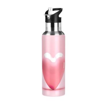 Imagem de Wassud Garrafa de água fofa coração do amor (2) garrafa de água esportiva de aço inoxidável com canudo garrafas de água isoladas copo portátil de viagem 946 ml