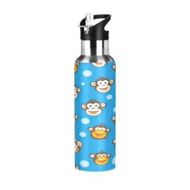 Imagem de Wassud Garrafa de água de desenho animado Monkets garrafa de água esportiva de aço inoxidável com canudo garrafas de água isoladas copo portátil de viagem 946 ml
