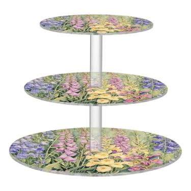 Imagem de CEBUGI Suporte de cupcake de 3 camadas, dedaleiras e íris, suporte redondo para bolo, bandeja de servir em camadas de acrílico para chá, chá de bebê, casamento e mais