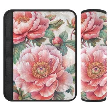 Imagem de Burbuja Capa para cinto de segurança de carro Red Flowers Protetor de cinto de segurança de carro macio confortável para alça de ombro de assento de carro, 1 par médio