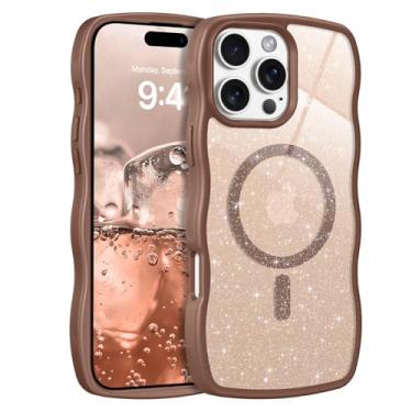 Imagem de BENTOBEN Capa magnética para iPhone 16 Pro Max com glitter transparente, moldura ondulada fofa 16ProMax com Magsafe, capa brilhante à prova de choque para meninas e mulheres para iPhone 16 Pro Max 6,9