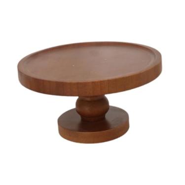 Imagem de ＫＬＫＣＭＳ Bandeja de servir bolo redonda rústica em madeira, prato para frutas e sobremesas, ideal para mesa, festas de aniversário, chá de bebê e estilo, Altura 10.5cm