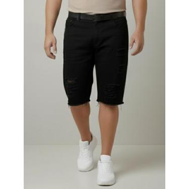 Imagem de Bermuda Masculina Jeans Preto Barra Desfiada com Rasgo Tamanho:48Cor:P