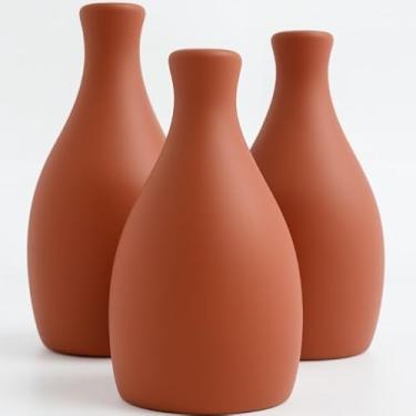 Imagem de Kit Trio 3 Vasos Cerâmica Decorativo Enfeite Decoração Elegante Casa Rack Conjunto Decorado Loja Estante Sala Cozinha(TERRACOTTA)