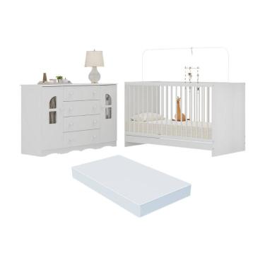 Imagem de Berço 3 em 1 com Colchão Incluso e Cômoda 2 Portas 4 Gavetas Liz Multimóveis MP4773
