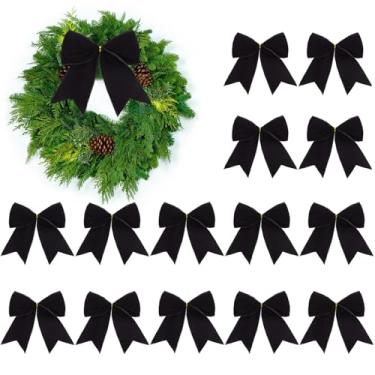 Imagem de SPWOLFRT 15 peças de decorações de laços de veludo de Natal - 15 x 15 cm laço de fita vintage rústico com laço torcido enfeite de laço para guirlanda de árvore de Natal DIY artesanato embrulho