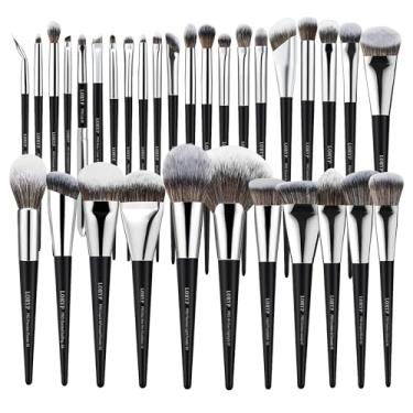 Imagem de LORYP Conjunto de pincéis de maquiagem profissionais 32 peças preto fosco kit de pincéis cosméticos para todos os rostos e olhos de cabelo sintético vegano macio para artistas e entusiastas