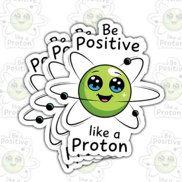 Imagem de 3 adesivos Be Positive Like A Proton Sticker, Funny Atom Motivaional Science Sticker, Chemistry Biology Science-Física, Decalques de vinil à prova d'água - Adesivos para laptop, garrafa de água