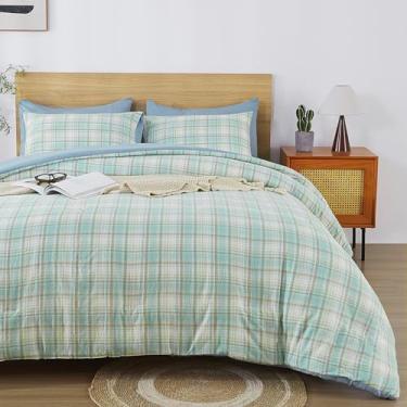 Imagem de Oli Anderson Conjunto de edredom King, 3 peças, xadrez, verde, reversível, leve, macio, conjunto de cama com 2 fronhas para todas as estações - 264 cm x 228 cm