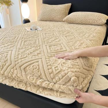 Imagem de Protetor de colchão quente de inverno algodão espesso, respirável e amigo da pele, bolso profundo, antiderrapante, lençol com elástico para solteiro/casal/queen/king cáqui ||180 x 200 cm/(70 x 79