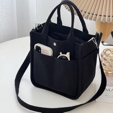 Imagem de Bolsa de lona feminina, bolsa de ombro transversal casual com vários bolsos e alça de ombro destacável, material durável, preta