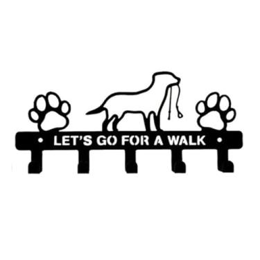 Imagem de Porta-chaves de metal com tema de cachorro – Ganchos multifuncionais montados na parede para chaves, trelas, chapéus e bolsas - Ideal para cozinhas, salas de estar, quartos e decoração de casa (27 x