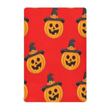Imagem de JUZIHAI Lençol de berço de Halloween para meninos e meninas, chapéu de Halloween, abóboras, macio, elástico, respirável, capa de colchão para berço padrão e cama infantil, 132 x 71 cm