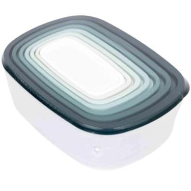 Imagem de Conjunto 7 Potes Quadrados de Plástico com Tampa Hermética, Transparente com Tampas Sortidas, Livre de BPA, 100ml a 4L, Empilhável