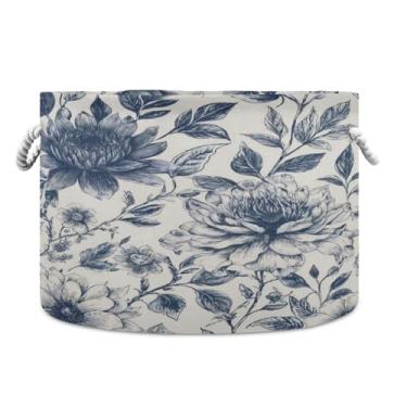 Imagem de JUZIHAI Cesta de armazenamento dobrável com estampa de flores, cesto de roupa suja para bebê, cobertor com alças de corda de algodão, caixa organizadora de armário dobrável para quarto, berçário, casa