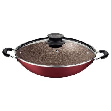 Imagem de Wok Tramontina Paris Em Alumínio Antiaderente Vermelho Com Tampa De Vidro 36 Cm 6,0 L