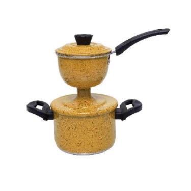 Imagem de Panela Cuzcuzeira Economica 800ml Aluminio Grosso Amarela Pig