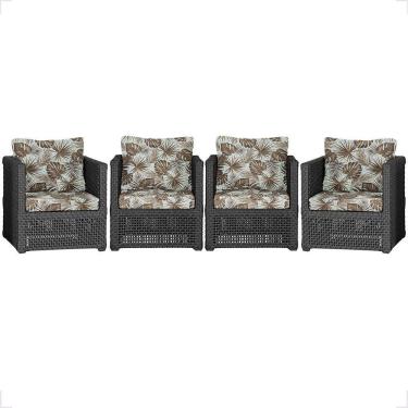 Imagem de 4 Poltronas Madri Alumínio Corda Náutica Estofado 6 Trama Preto