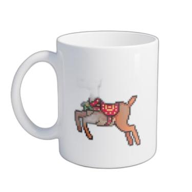 Imagem de Caneca Xícara de Café Porcelana 300ml Com Desenho de Natal Veado Pixelado