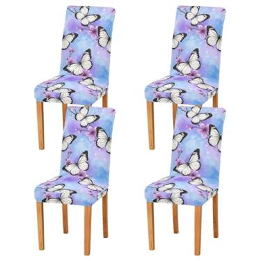 Imagem de ODAWA Conjunto de 4 capas de cadeira de mesa de jantar, removíveis, laváveis, borboletas, brancas, gradiente, parsons para cadeira para hotel, cerimônia