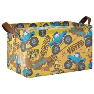 Imagem de Cestas de caminhões azuis para organização e armazenamento de trailers, cestas decorativas dobráveis de 40 x 28 x 25 cm para decoração de casa, armazenamento de suéter, para armário, pacote com 2