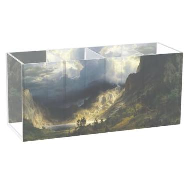 Imagem de TSENQUE Decoração de casa Albert Bierstadt Tempestade Montanhas Rochosas acrílico bonito suporte de caneta de mesa arte personalizada papelaria copo arte escritório Caddy decorativo material de