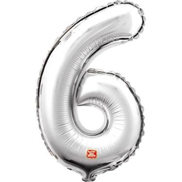 Imagem de Balão Metalizado Número 6 Prata 40CM. - Sao Roque