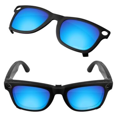 Imagem de Firtox Clipes polarizados para Ray-Ban Meta Wayfarer RW4006 (tamanho M 50-22), proteja seus olhos para homens e mulheres - moldura preta - azul gelo