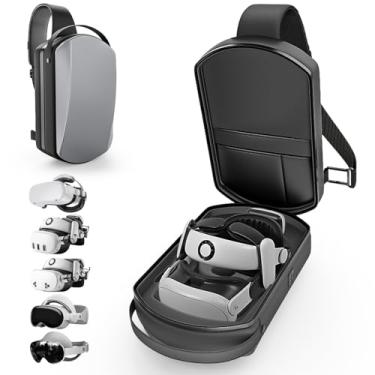 Imagem de Relohas Bolsa de viagem rígida compatível com fones de ouvido Meta Quest e realidade virtual, capa protetora com design resistente à água, alça ajustável e armazenamento organizado (cinza)